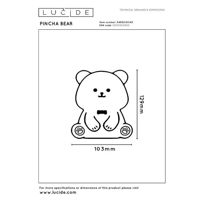 PINCHA BEAR - Lampe de table Rechargeable Chambres d'enfant - Batterie/Piles - LED 3 StepDim - 1x0,5W 2100K - Rvb - Brun | Essential - 54500/01/43