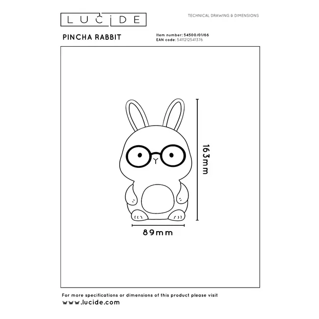 PINCHA RABBIT - Lampe de table Rechargeable Chambres d'enfant - Batterie/Piles - LED 3 StepDim - Rvb - Blanc | Essential - 54500/01/66