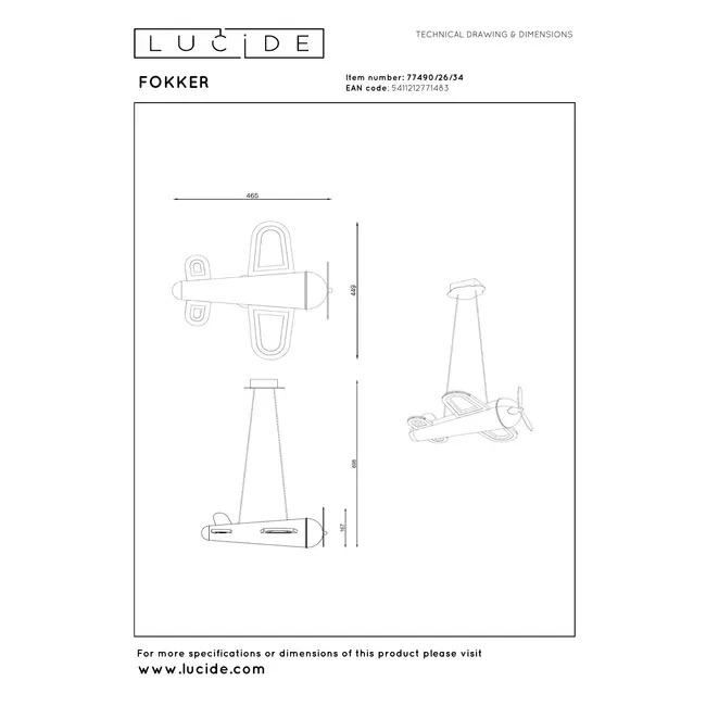 FOKKER - Suspension Chambres d'enfant - LED - 1x28W 2500K - Jaune - 77490/26/34