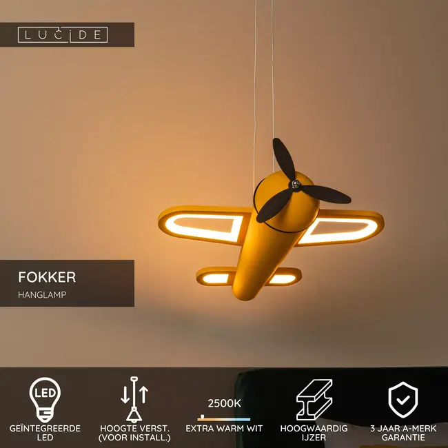 FOKKER - Pendant light Children - LED - 1x28W 2500K - Yellow - 77490/26/34