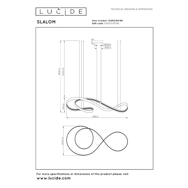 Premium SLALOM - Suspension - LED Dim. - CCT - 1x80W 2200K/4000K - Café - 13493/68/96