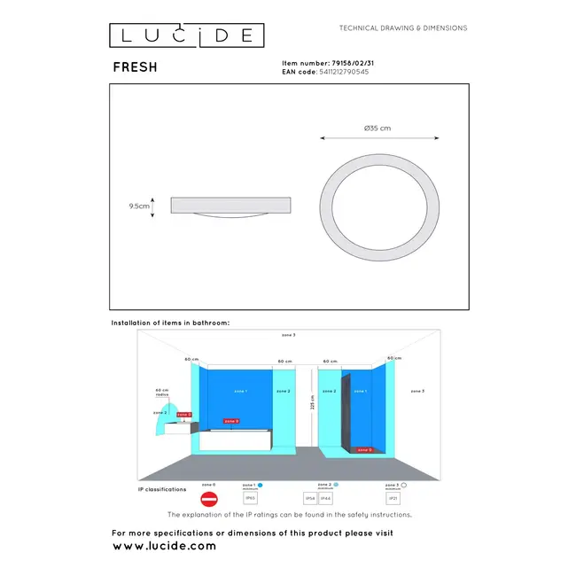 FRESH - Flush ceiling light Bathroom - Ø 35 cm - 2xE27 - IP44 - White - 79158/02/31