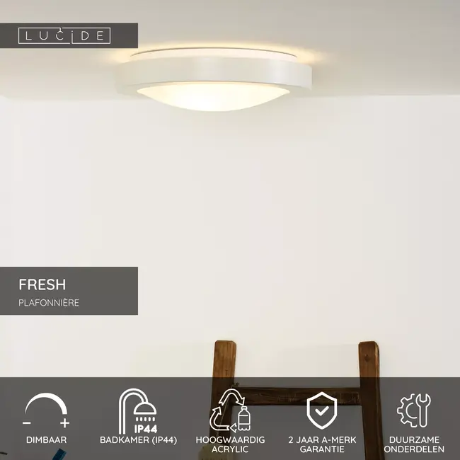 FRESH - Plafonnier Salle de bains - Ø 35 cm - 2xE27 - IP44 - Blanc - 79158/02/31
