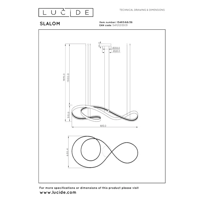 Premium SLALOM - Pendant light - LED Dim. - CCT - 1x80W 2200K/4000K - Cream - 13493/68/38