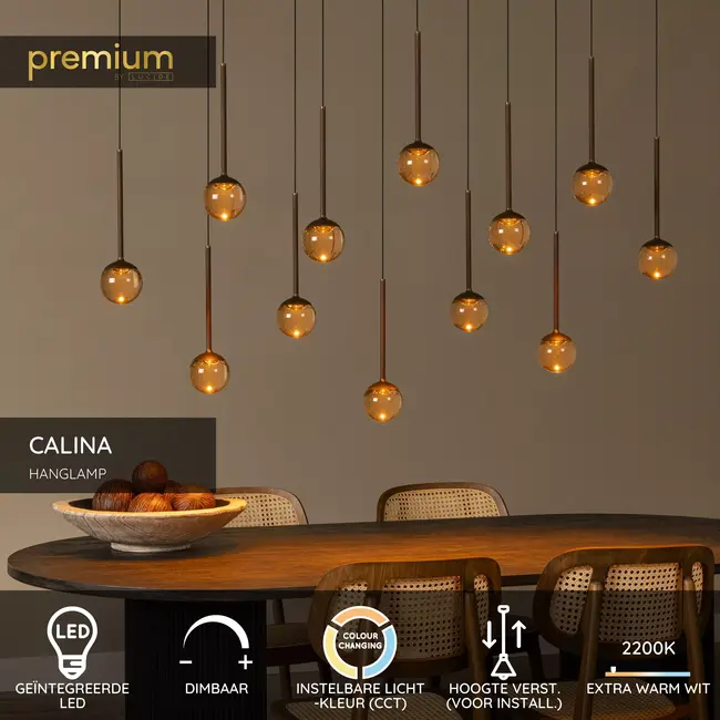 Premium CALINA - Hanglamp - LED Dimb. - CCT - 12x7W 2200K/3300K - Koffie - 24406/86/96