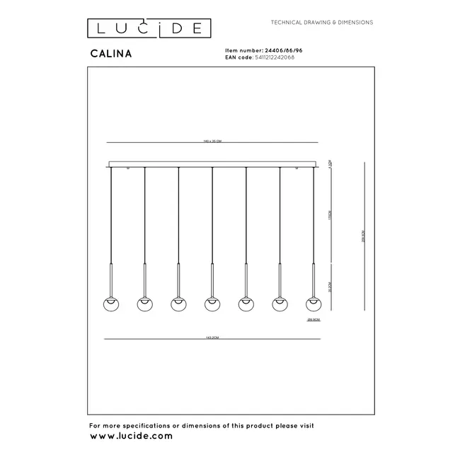 Suspension Premium CALINA - LED à intensité variable - Température de couleur - 12 x 7 W 2200 K/3300 K - Couleur café - 24406/86/96