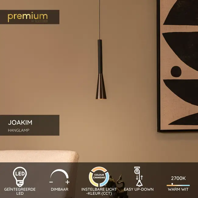 Premium JOAKIM - Hanglamp - Ø 7,7 cm - LED Dimb. - CCT - 1x7W 2700K/4000K - Koffie - 24407/07/96
