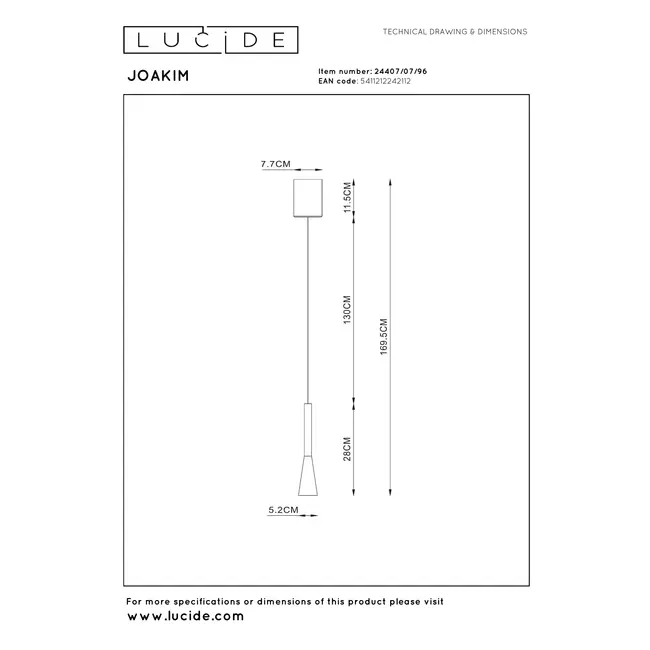 Premium JOAKIM - Suspension - Ø 7,7 cm - LED Dim. - CCT - 1x7W 2700K/4000K - Café - 24407/07/96