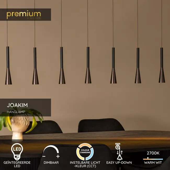 Premium JOAKIM - Hanglamp - LED Dimb. - CCT - 7x6,2W 2700K/4000K - Koffie - 24407/43/96