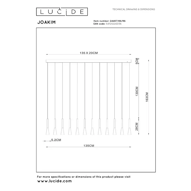Premium JOAKIM - Suspension - LED Dim. - CCT - 12x7W 2700K/4000K - Café - 24407/86/96