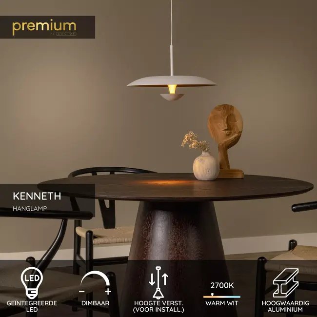 Premium KENNETH - Pendant light - Ø 40 cm - LED Dim. - 1x12W 2700K - White - 41412/40/31