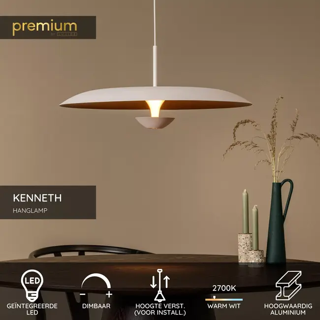 Premium KENNETH - Suspension - Ø 60 cm - LED Dim. - 1x16W 2700K - Blanc - 41412/60/31