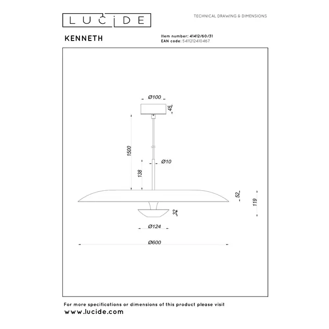 Premium KENNETH - Pendant light - Ø 60 cm - LED Dim. - 1x16W 2700K - White - 41412/60/31