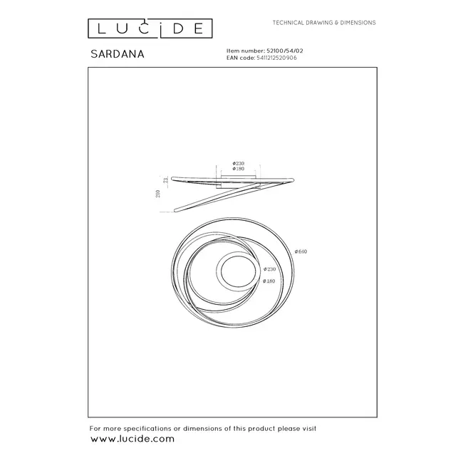 Premium SARDANA - Ceiling lamp - LED Dimming. - 1x54W 2700K - Matt Gold / Brass - 52100/54/02
