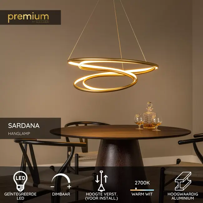Suspension Premium SARDANA - Ø 80 cm - LED à intensité variable - 1 x 74 W 2700 K - Or mat / Laiton - 52400/74/02