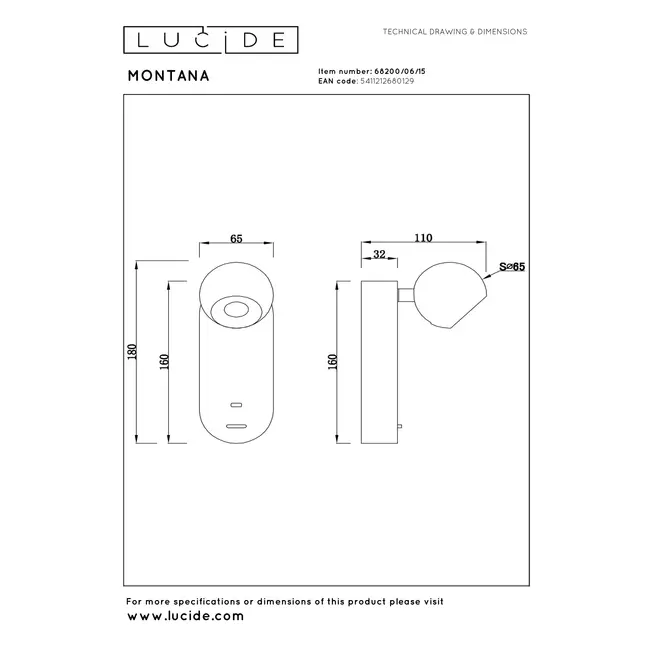 Premium MONTANA - Wandlamp - LED - CCT - 1x6,3W 2700K/4000K - Met USB oplaadpunt - Grijs ijzer - 68200/06/15