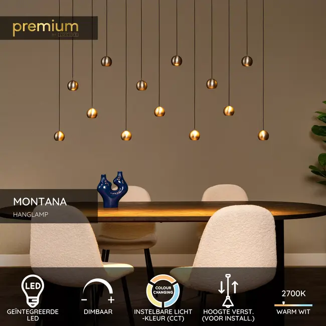 Suspension Premium MONTANA - LED à intensité variable - Température de couleur - 13 x 5,7 W 2700 K/4000 K - Gris fer - 68400/75/15