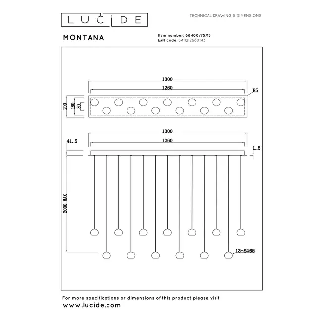 Premium MONTANA - Pendant Lamp - LED Dimmable - CCT - 13x5.7W 2700K/4000K - Grey Iron - 68400/75/15