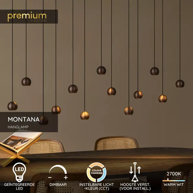 Premium MONTANA - Pendant Lamp - LED Dimmable - CCT - 13x5.7W 2700K/4000K - Coffee - 68400/75/96