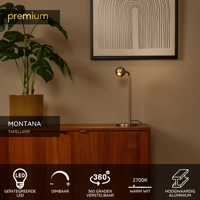 Lampe de table Premium MONTANA - LED à intensité variable - 1 x 5 W 2700 K - Gris fer - 68500/05/15