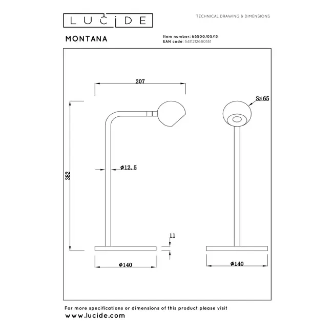 Lampe de table Premium MONTANA - LED à intensité variable - 1 x 5 W 2700 K - Gris fer - 68500/05/15