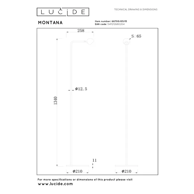Lampadaire Premium MONTANA - LED à intensité variable - 1 x 6,3 W 2700 K - Gris fer - 68700/05/15