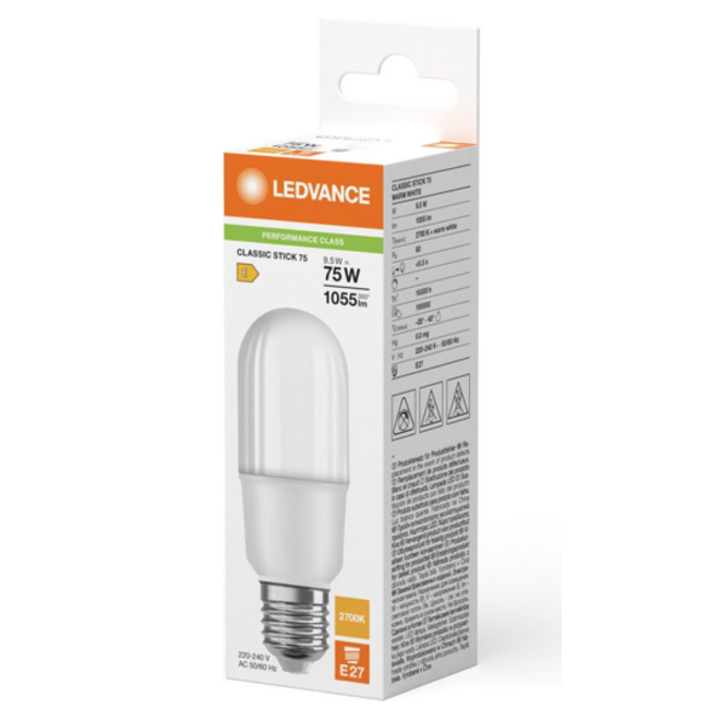 Bâtonnet LED classique E27 mat 9W 1050lm