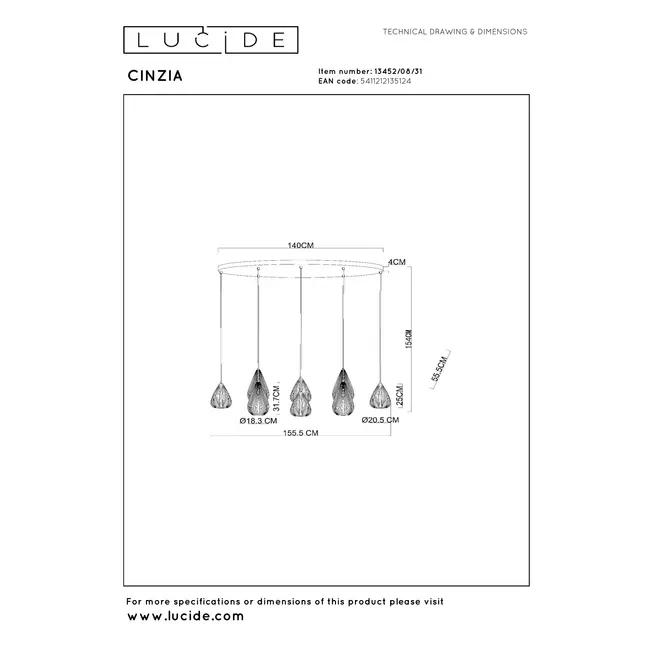 CINZIA - Suspension - 8xE27 - Blanc - 13452/08/31