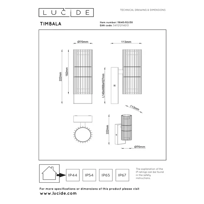 TIMBALA - Applique murale intérieure/extérieure - 2 x GU10 - IP44 - Noir | Essential - 11840/02/30