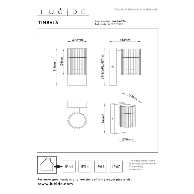 TIMBALA - Indoor/Outdoor Wall Spotlight/Wall Lamp - 1xGU10 - IP44 - Black | Essential - 11840/01/30