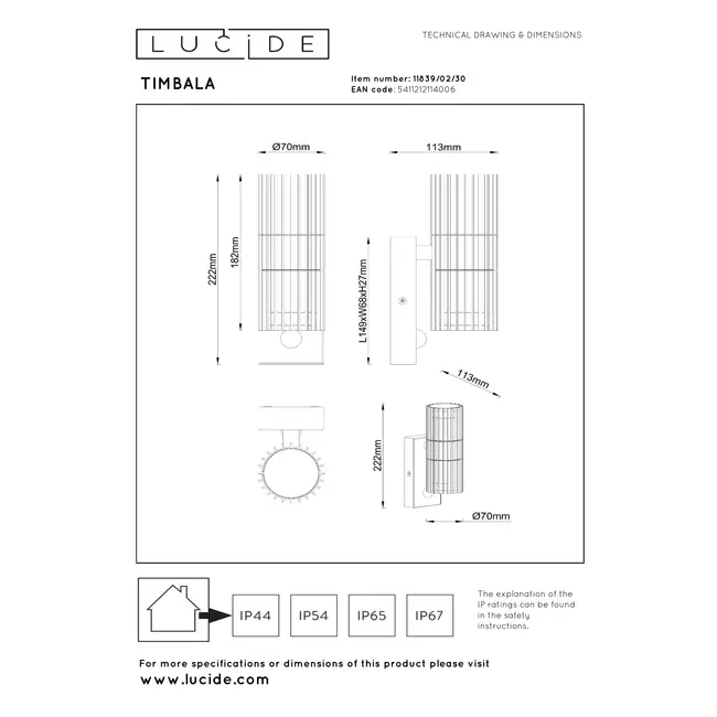 TIMBALA - Applique murale intérieure/extérieure - 2 x GU10 - IP44 - Détecteur de mouvement et de jour/nuit - Noir | Essential - 11839/02/30