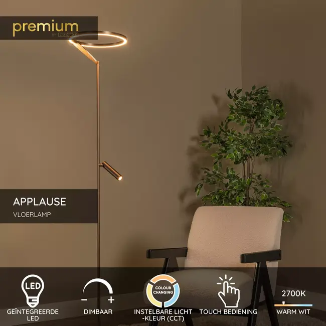 Premium APPLAUSE - Floor lamp - Ø 33 cm - LED Dimmable - CCT - 2700K/4000K - Coffee - 23700/20/96