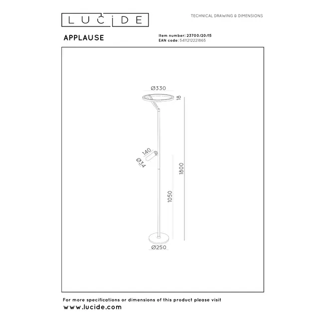 Premium APPLAUSE - Vloerlamp - Ø 33 cm - LED Dimb. - CCT - 2700K/4000K - Grijs ijzer - 23700/20/15
