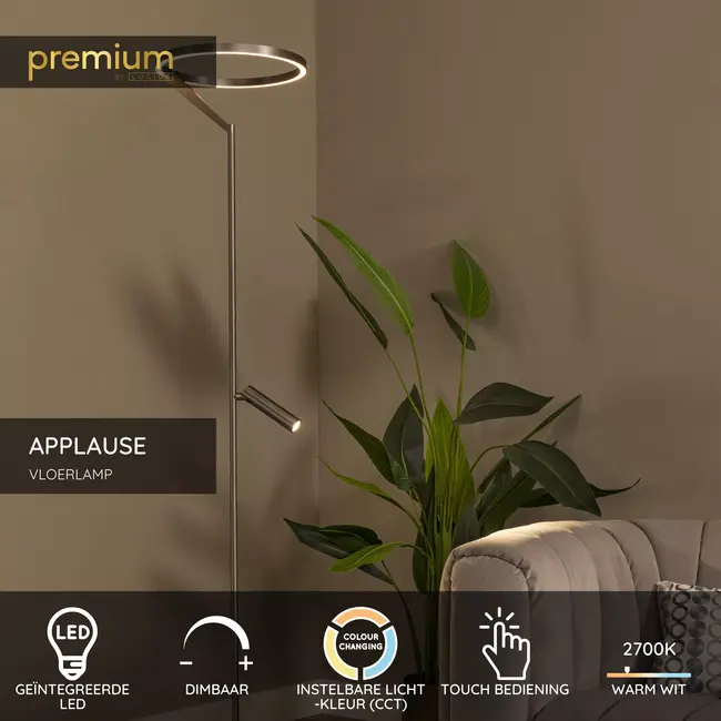 Premium APPLAUSE - Vloerlamp - Ø 33 cm - LED Dimb. - CCT - 2700K/4000K - Grijs ijzer - 23700/20/15