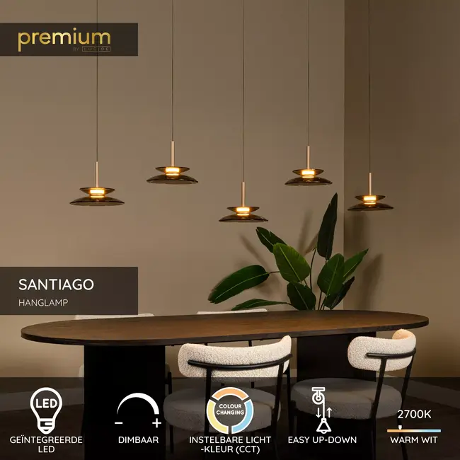 Premium SANTIAGO - Hanging lamp - LED Dimming. - CCT - 5x10W 2700K/4000K - Amber - 23401/60/62
