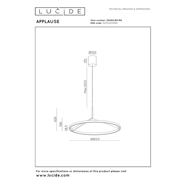 Suspension Premium APPLAUSE - Ø 80 cm - LED à intensité variable - Température de couleur - 1 x 50 W 2700 K/4000 K - Détecteur de mouvement - Couleur : Café - 23400/80/96