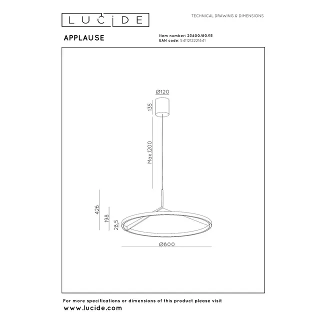 Premium APPLAUSE - Hanglamp - Ø 80 cm - LED Dimb. - CCT - 1x50W 2700K/4000K - Handbewegingssensor - Grijs ijzer - 23400/80/15