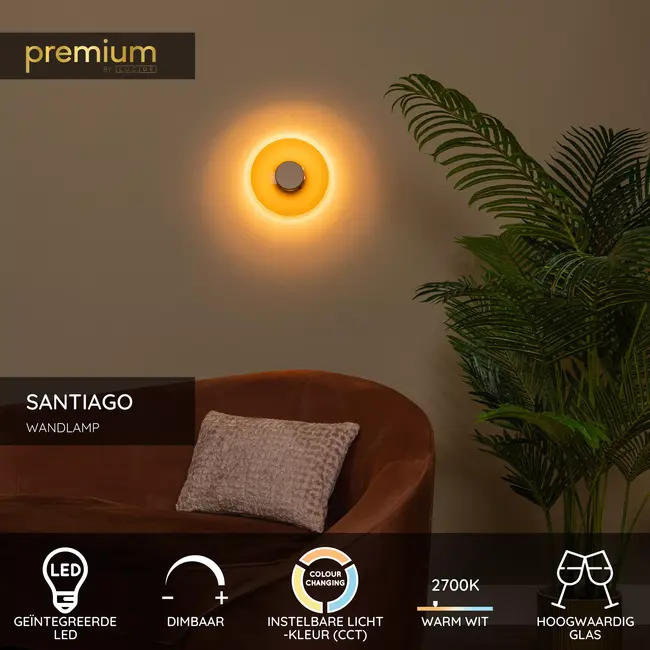 Premium SANTIAGO - Wall lamp - Ø 23 cm - LED Dimming. - CCT - 1x10W 2700K/4000K - Amber - 23201/12/62