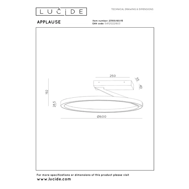 Plafonnier Premium APPLAUSE - Ø 60 cm - LED à intensité variable - Température de couleur - 1 x 40 W 2200 K/4000 K - Gris fer - 23100/60/15