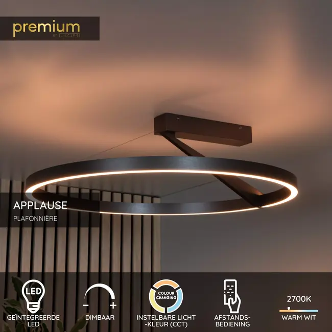 Premium APPLAUSE - Plafonnière - Ø 60 cm - LED Dimb. - CCT - 1x40W 2200K/4000K - Grijs ijzer - 23100/60/15
