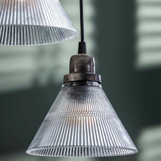 Pendant lamp 5L stepped clear glass ribbed