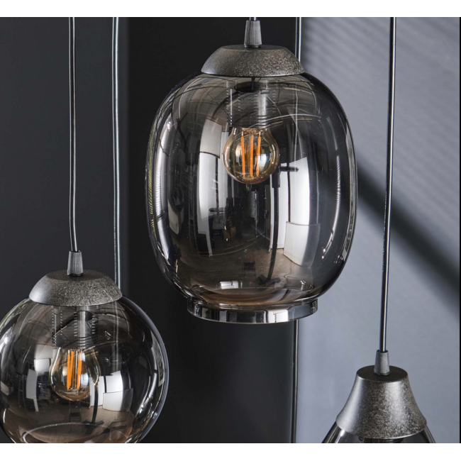 Hanging lamp 5L stepped mix / Chromed glass