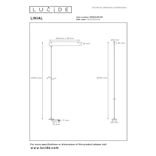 Suspension LINIAL Premium pour driver en saillie - Système de rail monophasé / Éclairage sur rail - Intelligent - Rail 48 V - Champagne - 55900/05/05