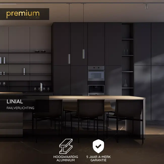 Premium LINIAL Surface-Mounted Track - 1-Phase Track System / Track Lighting - Smart - 48V Track - 1 Meter - Matte Black Chrome - 55900/01/08