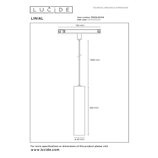 Premium LINIAL LUXUS Hanglamp - 1-fase Railsysteem / Railverlichting - Smart - 48V Track - 1xLED - Mat Zwart Chroom - 55906/08/08