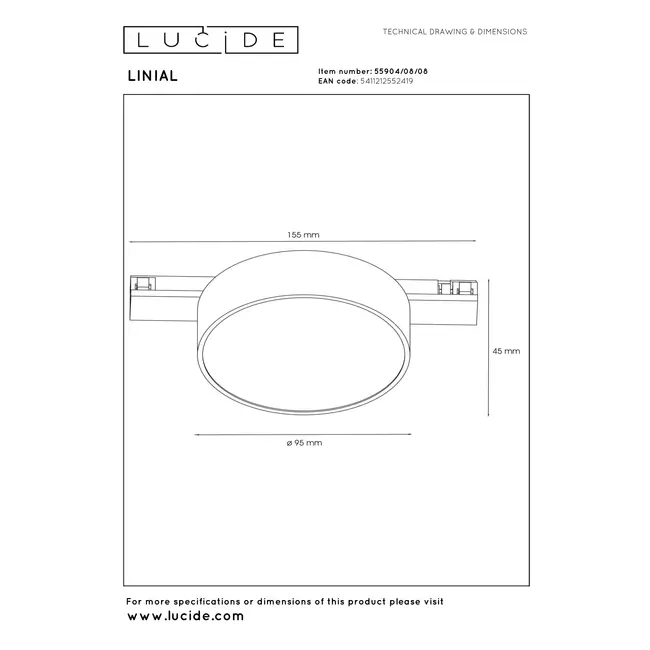 Premium LINIAL FIXXT Railspot - 1-fase Railsysteem / Railverlichting - Smart - 48V Track - 1xLED - Mat Zwart Chroom - 55904/08/08