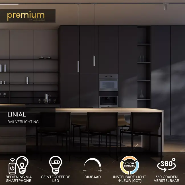 Premium LINIAL MOXX Railspot - 1-fase Railsysteem / Railverlichting - Smart - 48V Track - 2xLED - Mat Zwart Chroom - 55902/20/08