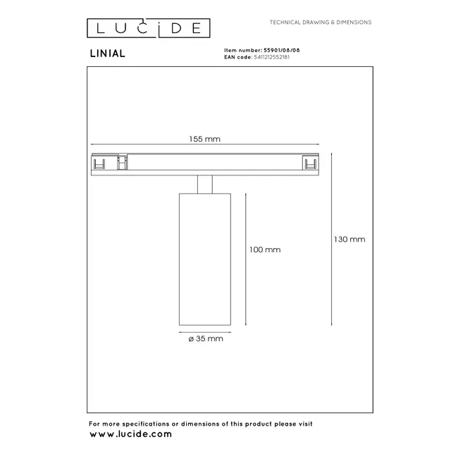 LINIAL BIX Railspot Premium - Système de rail monophasé / Éclairage sur rail - Intelligent - Rail 48 V - 1 LED - Chrome noir mat - 55901/08/08