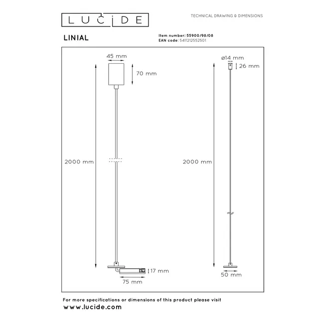 Premium LINIAL Ophanging voor inbouwdriver - 1-fase Railsysteem / Railverlichting - Smart - 48V Track - Mat Zwart Chroom - 55900/98/08