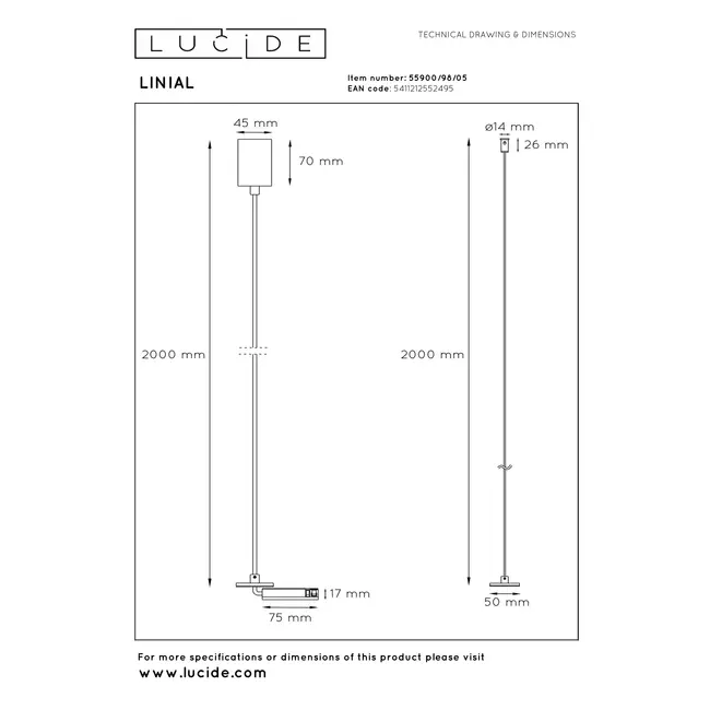 Premium LINIAL Ophanging voor inbouwdriver - 1-fase Railsysteem / Railverlichting - Smart - 48V Track - Champagne - 55900/98/05